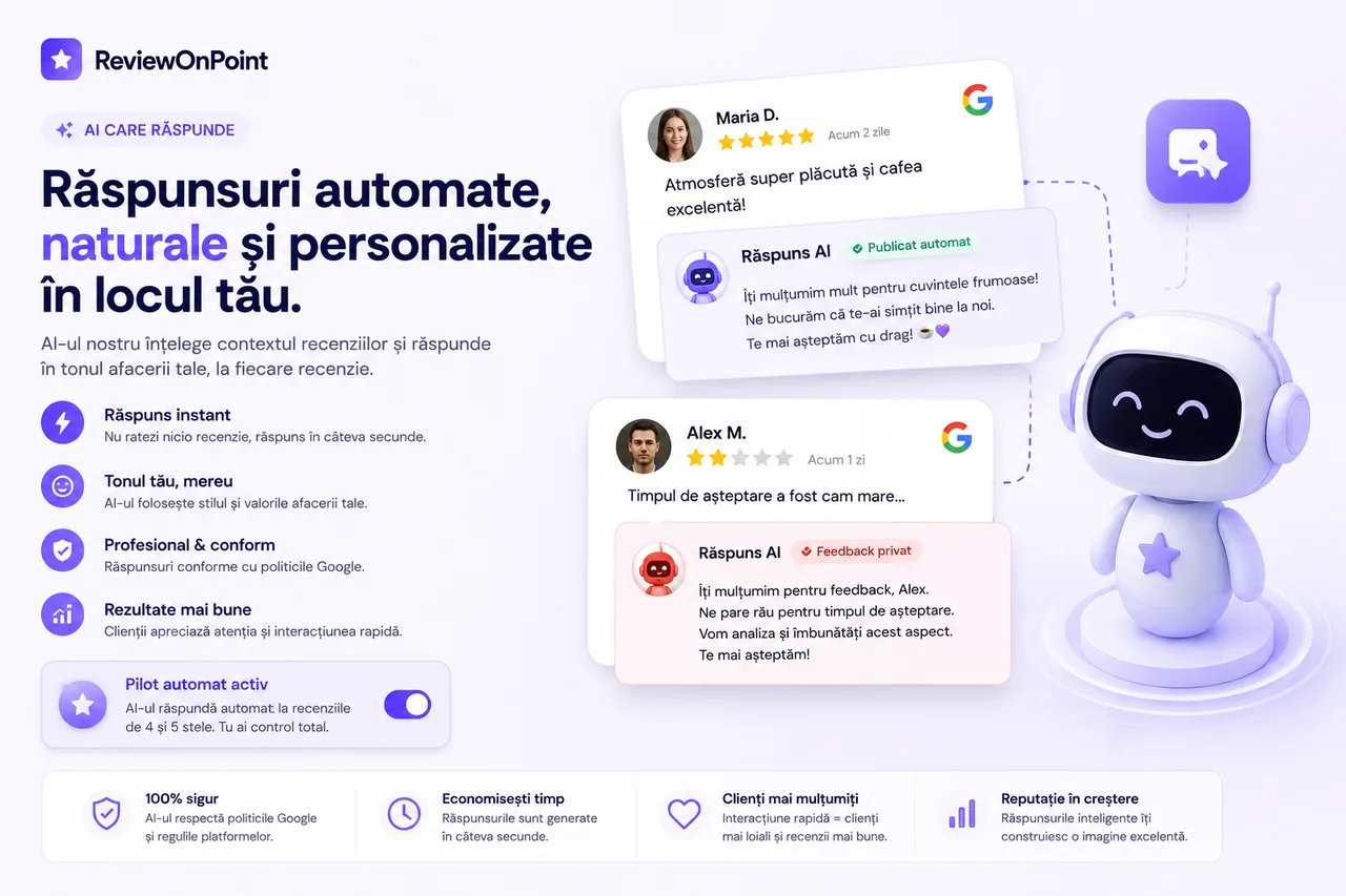 Răspunsuri AI naturale și personalizate la recenziile Google, în tonul afacerii