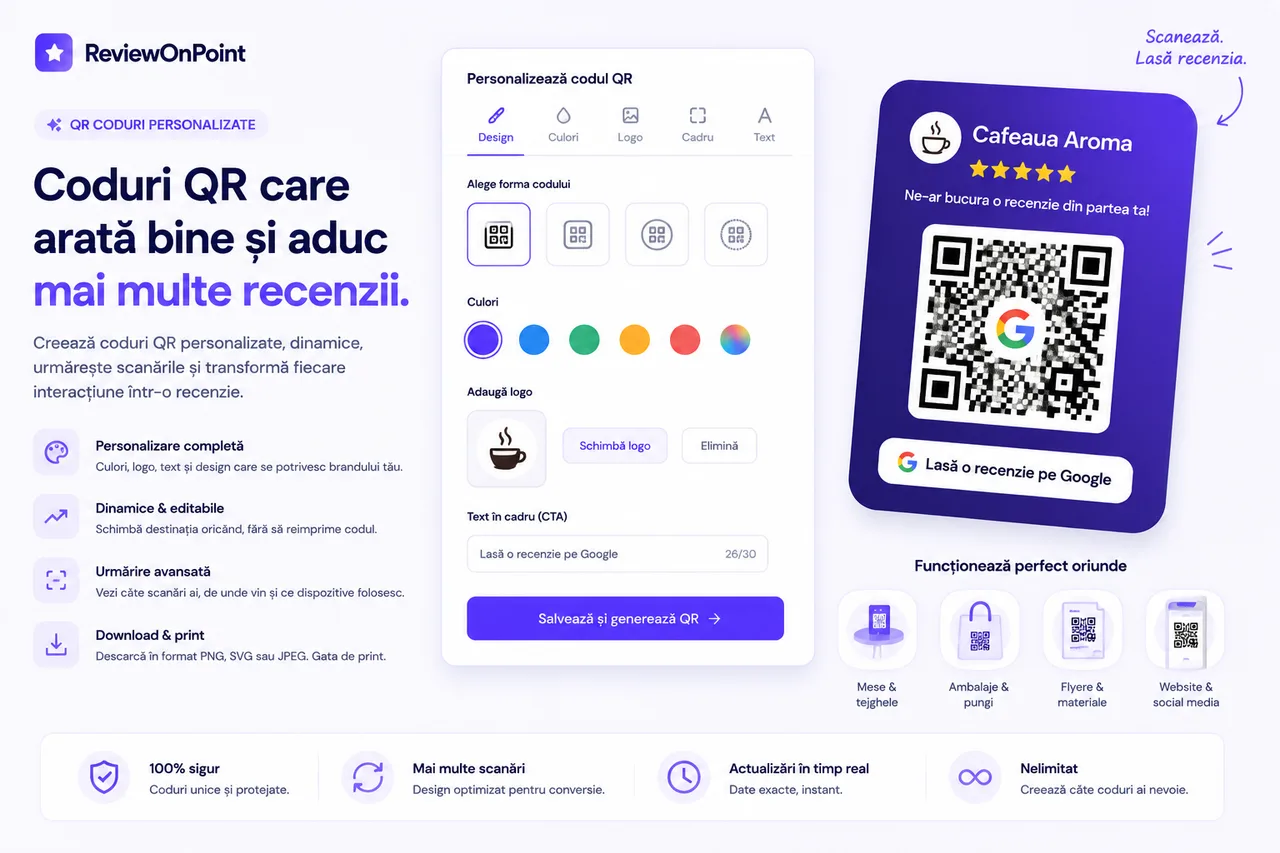 Studio de coduri QR personalizate cu logo, culori și cadru, plus sticker gata de print